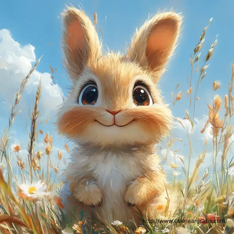 Conejito feliz en el campo – Dibujos de Conejos para Colorear