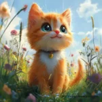 Gatito tierno entre flores – Dibujos de Gatos para Colorear