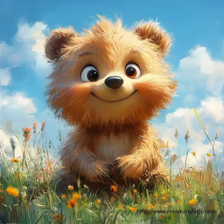 Osito tierno sentado en el campo – Dibujos de Osos para Colorear