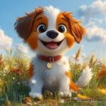 Dibujo de perro feliz en el campo – Dibujos de Perros para Colorear