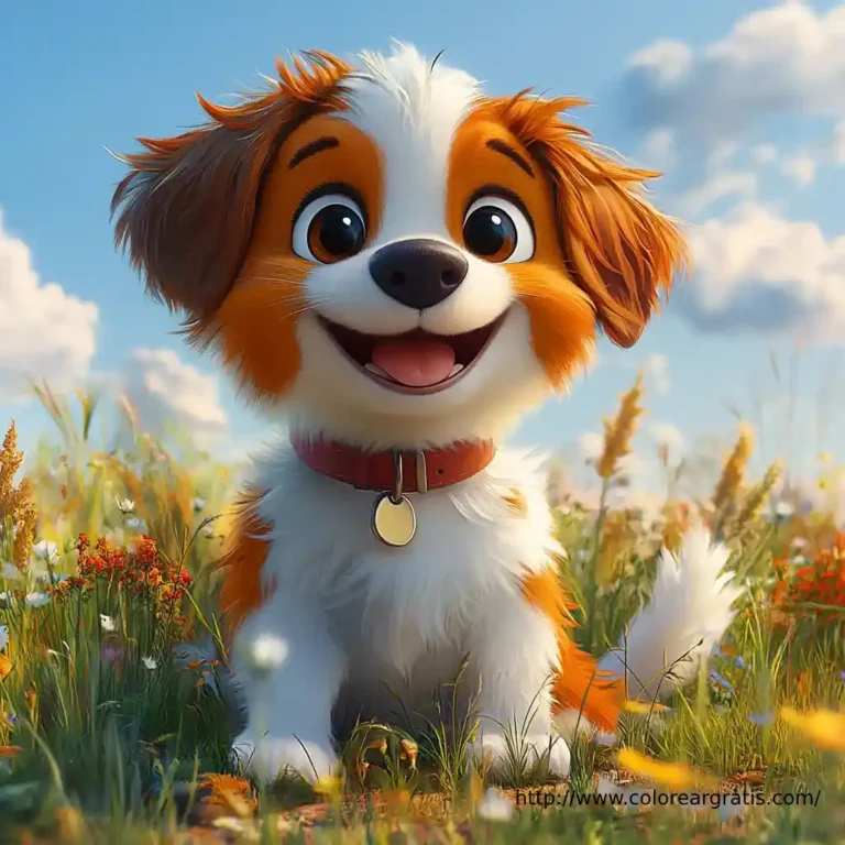 Dibujo de perro feliz en el campo – Dibujos de Perros para Colorear