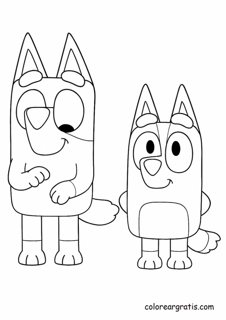 Bluey y su papá Bandit juntos y felices 🐶 — dibujo para colorear familiar 🎨