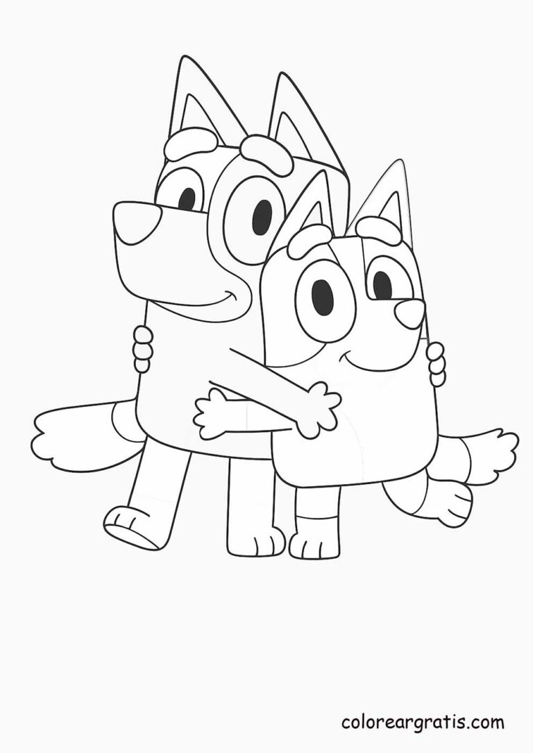 Bluey and Bingo hugging 🐾 — coloring page 🎨