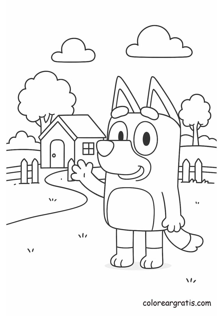 Bluey in front of her house in nature 🌳🏡 — fun coloring page 🎨