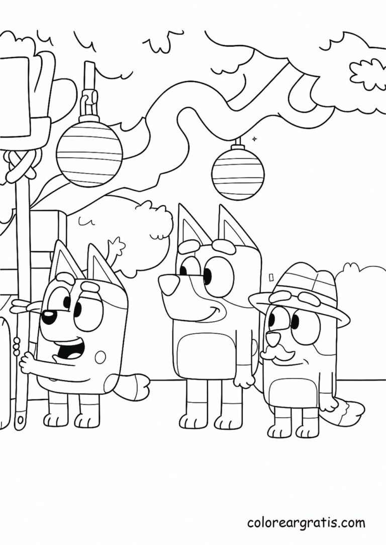 Bluey and friends enjoying the night with lanterns and flashlights 🏮 — festive coloring page 🎨