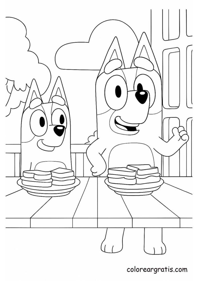 Bluey and Bingo making and sharing sandwiches at home 🥪👨‍👧‍👧 — food and family coloring page