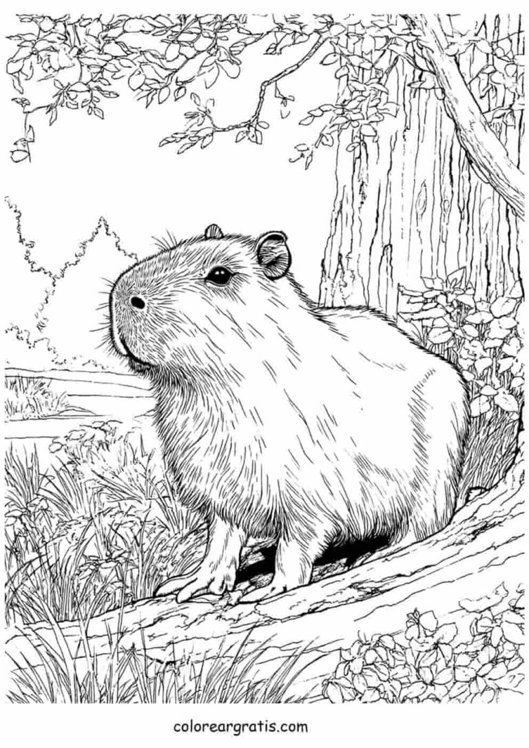 Colorear capibara en la naturaleza para niños
