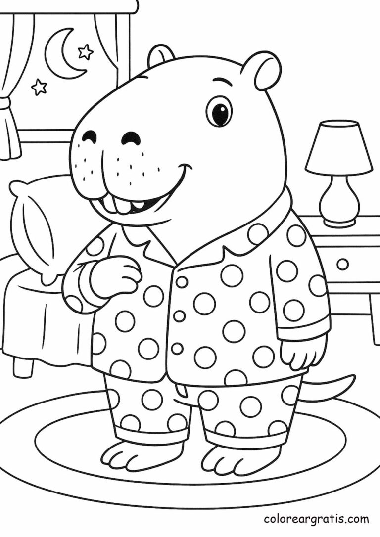 Capibara lista para dormir en pijama – dibujo para colorear gratis