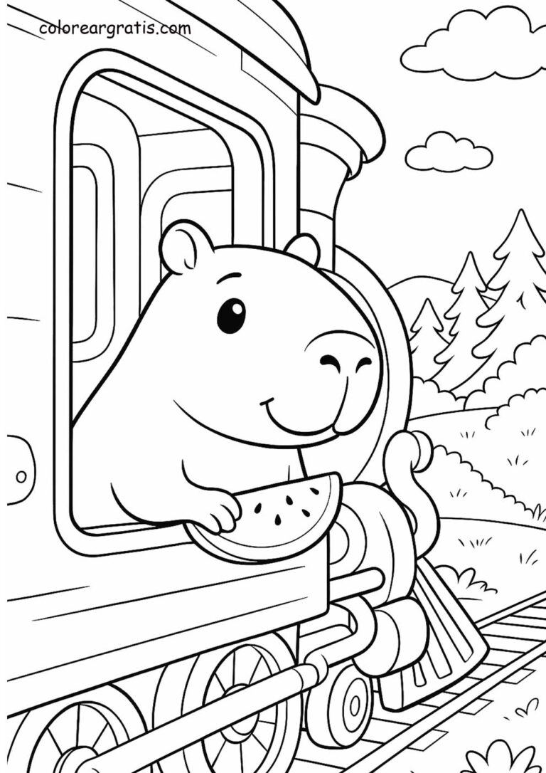 Dibujo para colorear capibara vacaciones en tren
