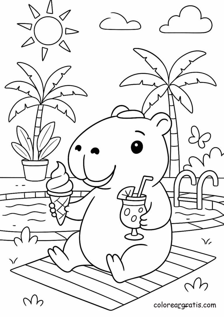 Dibujo de capibara en verano para colorear gratis