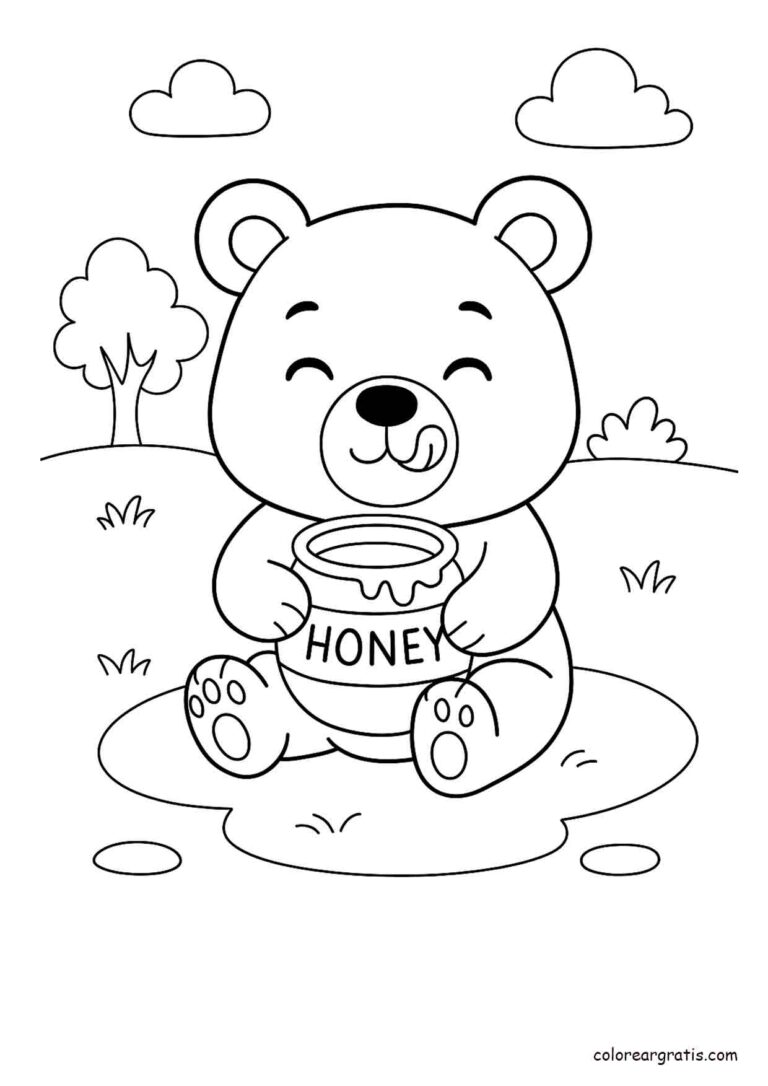 Dibujo de un osito feliz con un tarro de miel entre las patas