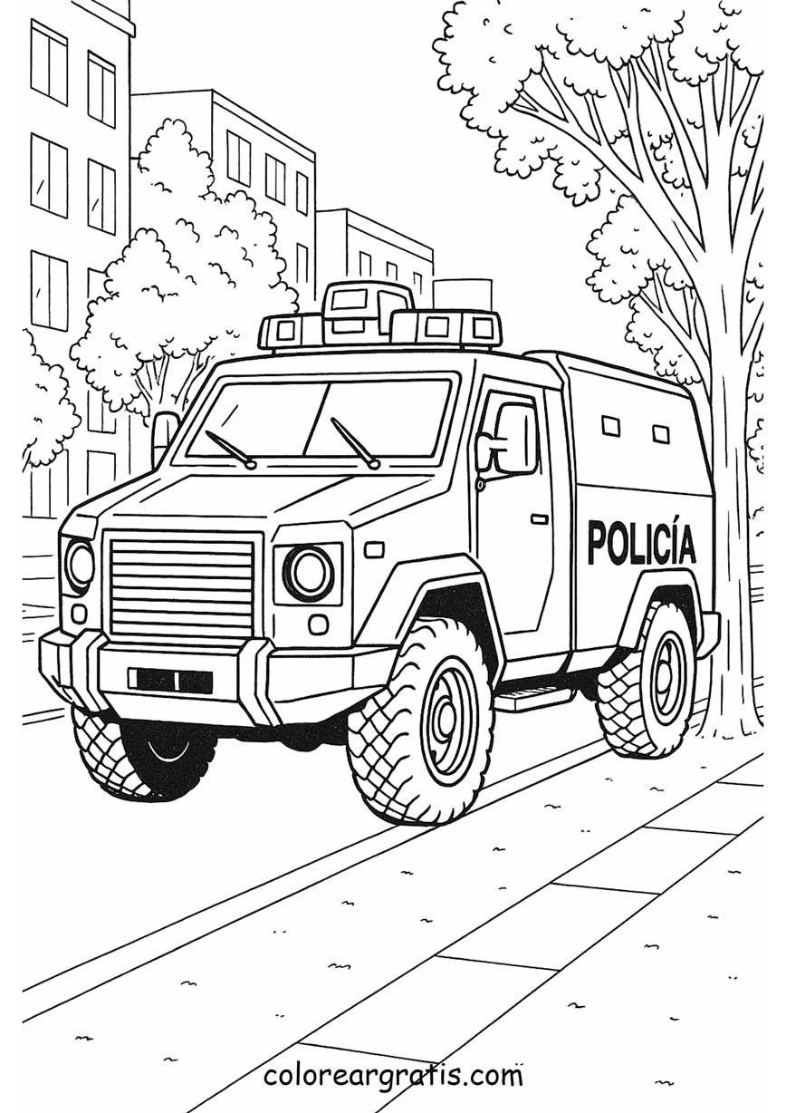 Dibujo para colorear vehículo blindado de policía para niños
