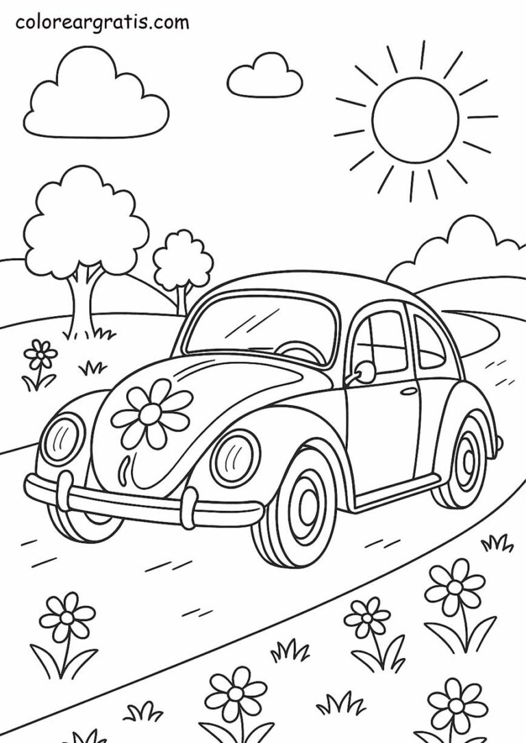 Dibujo para colorear coche en carretera para niños
