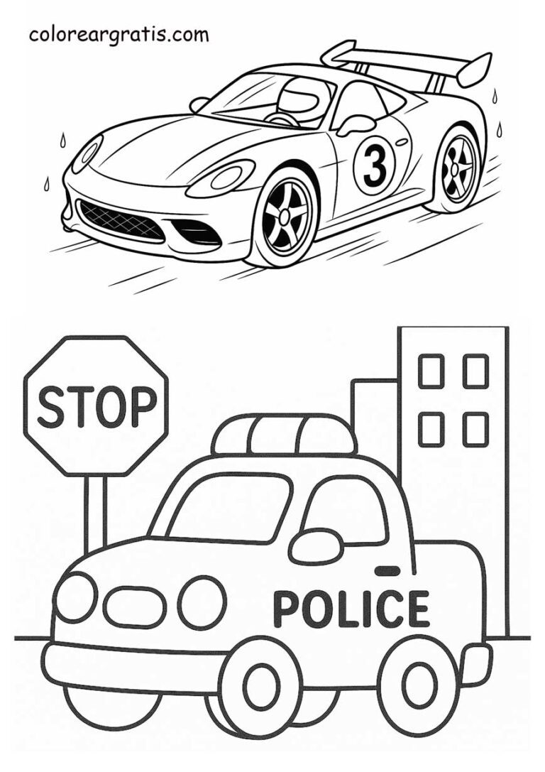 Dibujo para colorear coche en la ciudad para niños