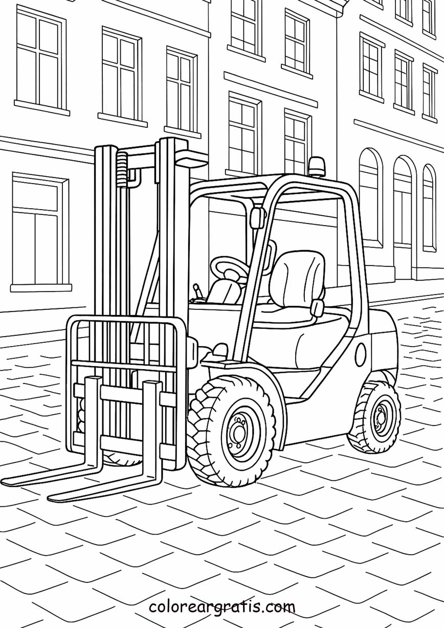 Dibujo para colorear de montacargas en acción para imprimir gratis