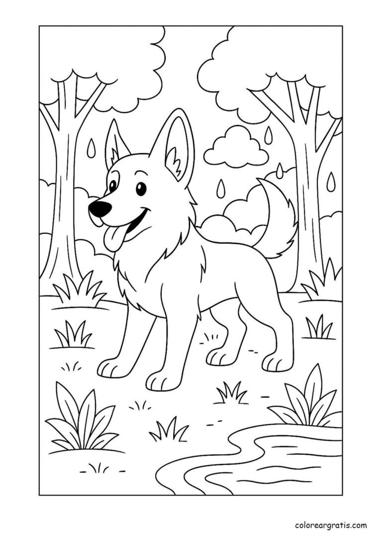 German Shepherd Forest Coloring Page