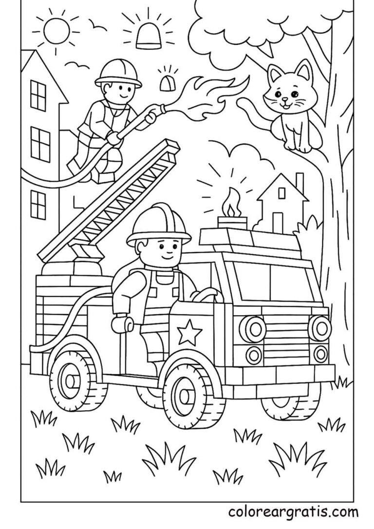 Dibujo para colorear LEGO de bomberos — pintar en casa
