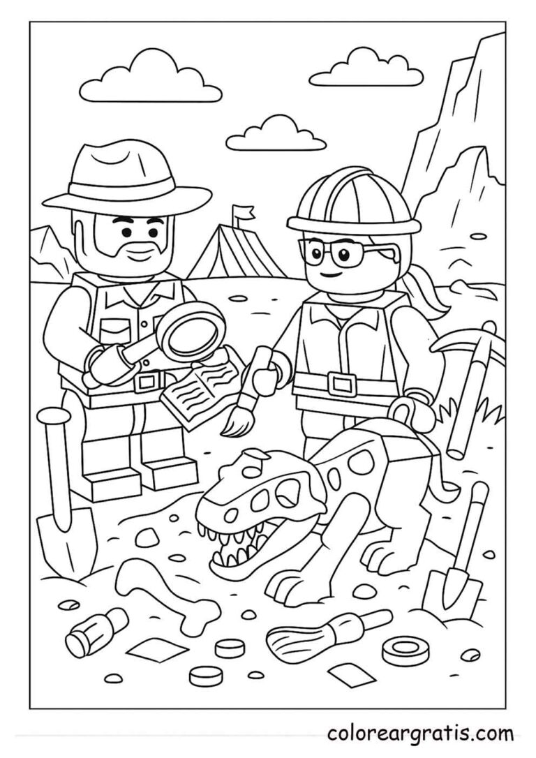 Dibujo para colorear LEGO de dinosaurio — actividades para niños