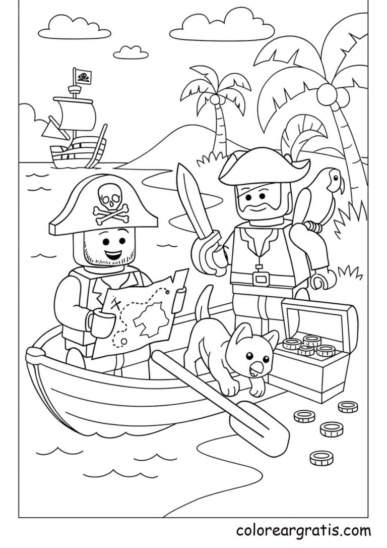 Happy LEGO character with blocks — coloring sheet