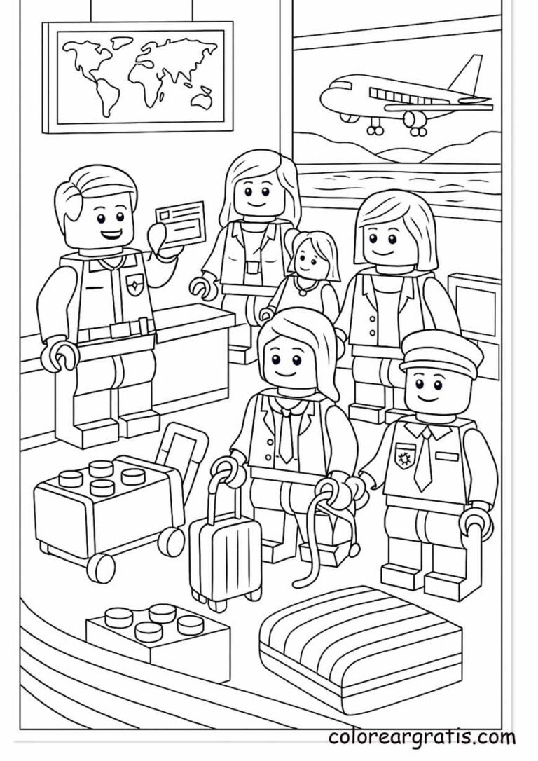 Happy LEGO character with blocks — coloring sheet