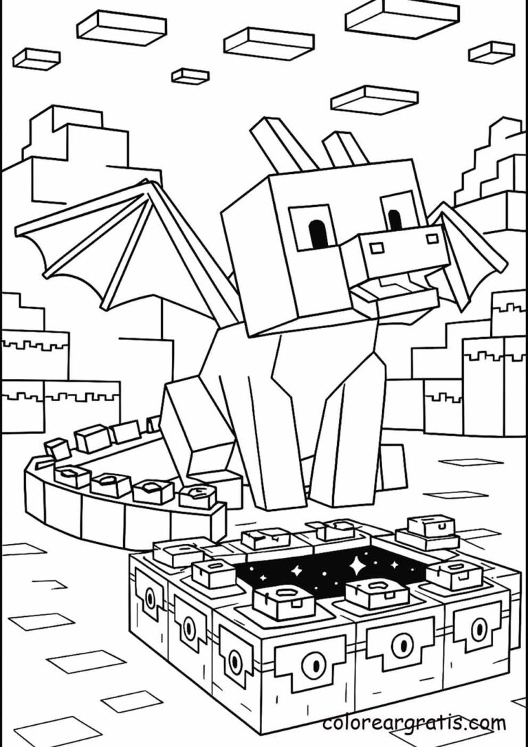 Hoja para colorear de Minecraft con ender dragon portal end — actividad imprimible