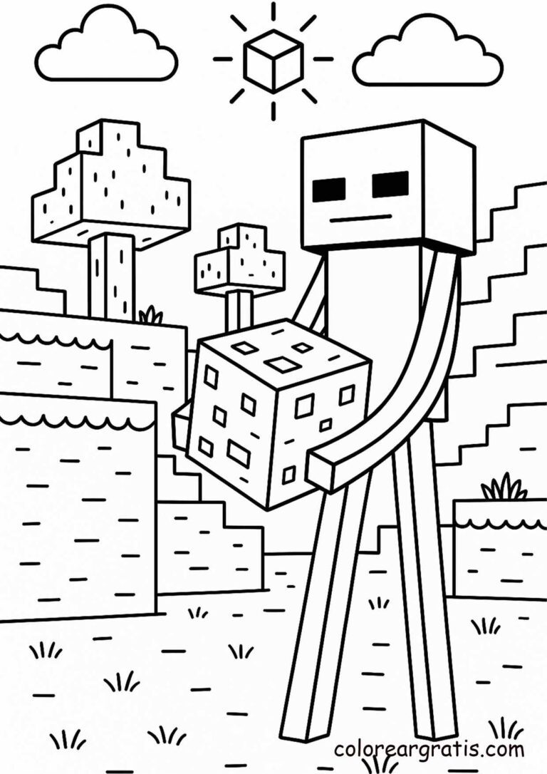Hoja para colorear de Minecraft con enderman bloque — actividad imprimible