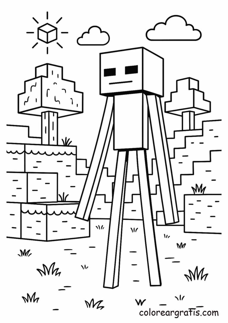 Imagen de Minecraft con enderman caminando para colorear en casa — descarga gratuita