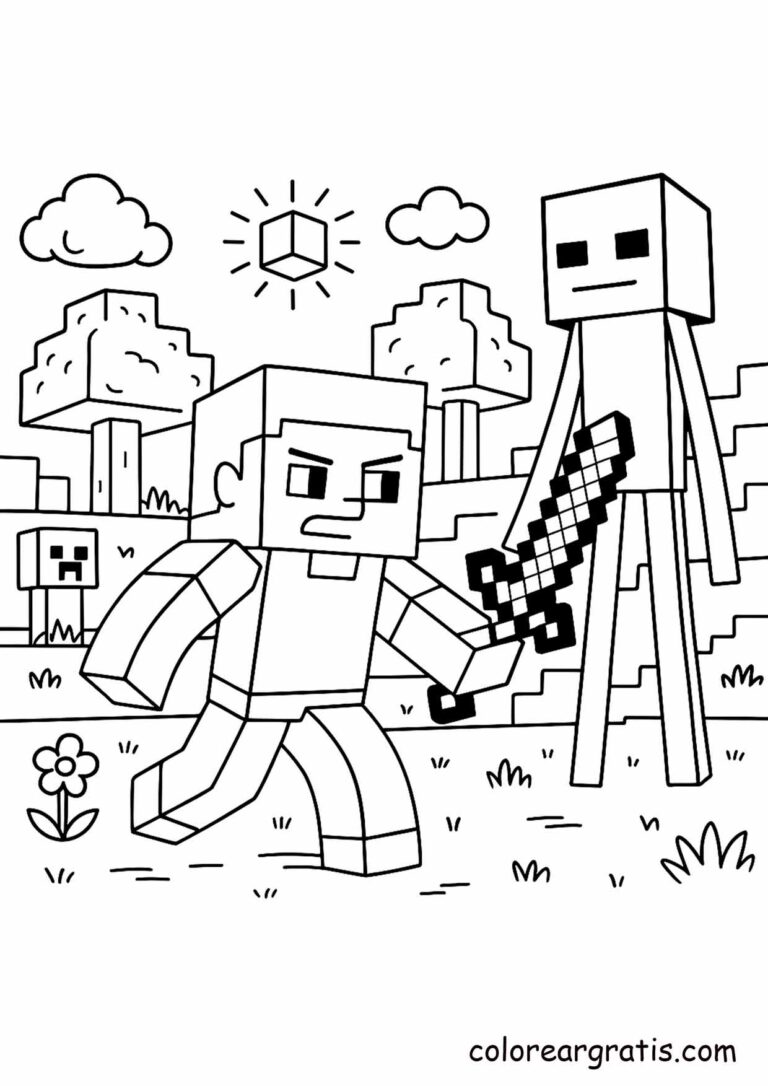 Dibujo para pintar de Minecraft — ideal para niños y niñas
