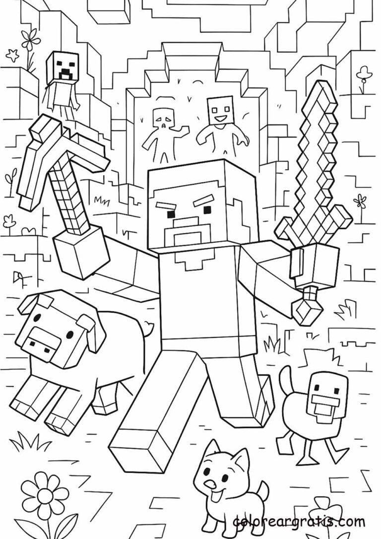 Dibujo para pintar de Minecraft — ideal para niños y niñas