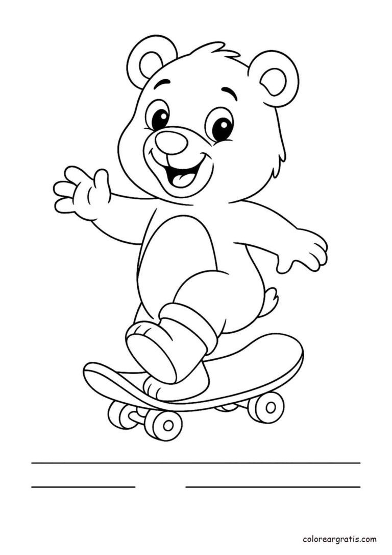 Dibujo de un osito sonriente montando una patineta
