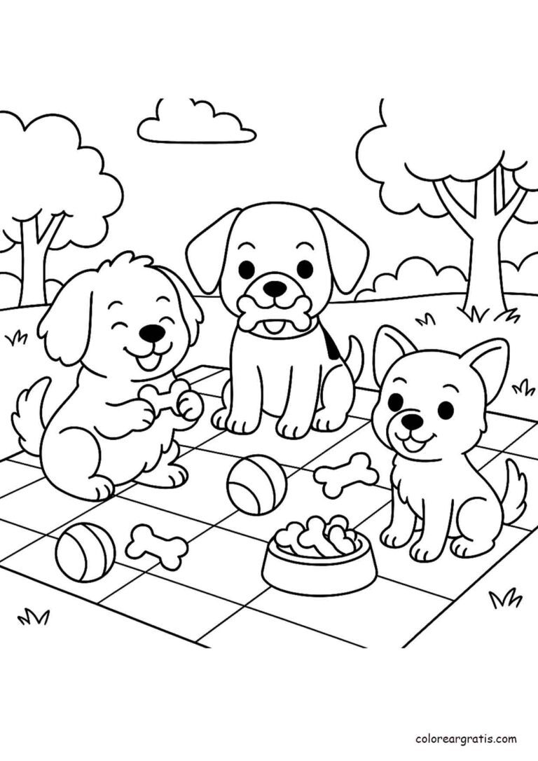 Puppies Picnic Coloring Page