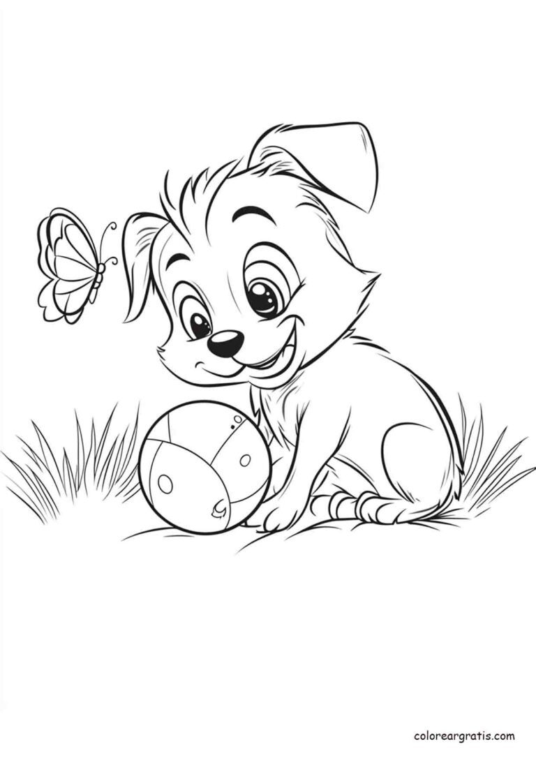 Puppy Ball Butterfly Coloring Page